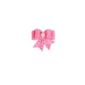 Pink floral pet hair bow with pearl center, cute double layer ribbon dog grooming accessory. - One Size / Pink