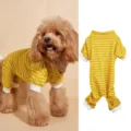 Cute striped dog jumpsuit high neck cotton pet pajamas four-leg autumn warm clothes pyjamas - XS(Bust 40cm Back 24cm) / Yellow