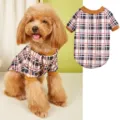 Cozy plaid pet hoodie for small dogs, warm fleece dog clothes with brown ribbed collar. - XS / Beige Plaid