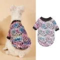 Colorful gradient leopard print pet sweatshirt, warm fleece dog clothes with black crew neck. - XS (Chest 33cm, Back 24cm) / Purple Leopard