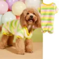 Colorful striped pet fleece jumpsuit, soft warm four-leg winter clothes for small dogs. - XS / Green