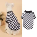 Detailed view of the black and white checkered pet sweater with a cozy crew neck and ribbed trim. - XS (Chest 33cm, Back 24cm) / Black and White Plaid