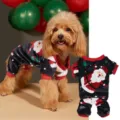 Christmas Santa Dog Fleece Jammies Warm Coral Fleece Four Legged Pet Clothes Winter Outfit - Black Snowman