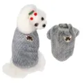 Grey fleece dog sweater with cute puppy patch, warm high collar pet apparel for small puppies. - Gray