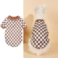 Brown white checkerboard pet sweater cute puppy fleece pullover winter dog clothes warm hoodie apparel - XS (Chest 33cm, Back 24cm) / Coffee Plaid