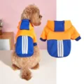 Cute colorblock dog hoodie with hood and back stripes warm fleece pet apparel for small dogs - XS / Dark Blue