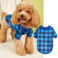 Blue black plaid dog hoodie detail view, warm fleece pet apparel for small dogs and cats. - XS / Blue and Black Plaid