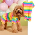 Colorful rainbow striped pet onesie for small dogs, soft and warm fleece puppy winter clothing. - XS / Rainbow