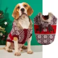 Detailed view of winter pet knitwear featuring cute reindeer antlers and festive holiday snowflake patterns. - XS / Red