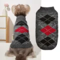 Cozy knit dog sweater with argyle diamond pattern and lapel for small pets winter. - XS / Dark Gray