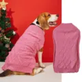Pink cable knit dog sweater winter warm pet clothes detail view for small dogs and puppies. - XS / Pink