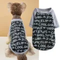 Detailed view of color-block pet t-shirt with stylish letter prints for small dogs. - XS / Gray Merry Christmas