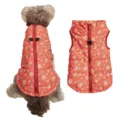 Winter dog puffer vest with snowflake print, warm cotton pet winter coat featuring back zipper. - XS / Red Snowflake