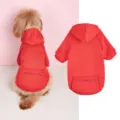Detailed view of pet red hooded sweatshirt featuring back zipper pocket and comfortable fit. - Red