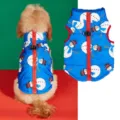 Cute winter dog vest with snowman print warm puffer jacket for small pets outdoor wear. - Blue Snowman