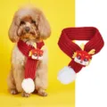 Cute red pet knitted scarf with plush dragon cartoon for puppy kitten winter warm festive wear. - S / Dragon Year Scarf