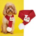 Red pet knitted scarf detail with festive lion dance plush decor and cozy white pompom. - S / White Lion New Year Scarf