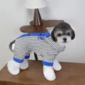 Blue and white striped pet jumpsuit with lapel collar and cute embroidery, perfect for dogs. - S / Black Vertical Stripes