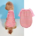 Red white striped dog t-shirt with pink sleeves, comfortable pet apparel for dogs. - XS / Multicolor Striped