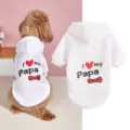 Cute white pet hoodie with heart and letter print detail, comfortable dog apparel for winter. - XS / White Papa