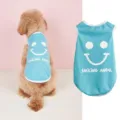 Cute summer dog vest breathable puppy tank top with smiling face print for small dogs. - S / Blue