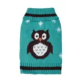 Cute owl knit dog sweater with ribbed collar and snowflake patterns for winter daily wear pets. - XS / Blue