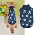 Dog knitted sweater with star pattern, autumn winter warm turtleneck pet clothes detail shot. - XS / Deep Blue Stars