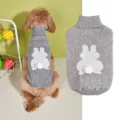Knitted pet sweater for dogs cats, turtleneck design with cute bunny pattern pom-pom tail. - XS / Gray