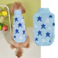 Blue knit dog sweater with star patterns, cozy high collar design for autumn and winter pets. - XS / Light Blue Star