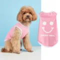 Cute pink dog vest detail featuring funny smiley face print and English lettering for pets. - S / Pink