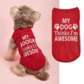 Détail de gilet pour animal de compagnie rouge avec texte anglais mignon et motif de patte. - Rouge