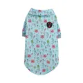 Cute blue pet dog shirt with pink owl and flower print, turn-down collar for small dogs. - Light Blue