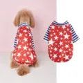 Summer breathable pet dog t-shirt with star print and blue stripes, comfortable two leg apparel. - XS / Tops / Red Star Blue Stripe