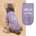 Vue détaillée du gilet d'été pour animal en violet avec imprimé mignon et motifs de pattes de chien. - Violet