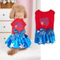 Summer pet dog dress red blue patriotic puppy skirt cute bow star apparel outfit pet clothes - XS / Dresses / Skirts