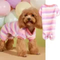 Fluffy striped four-legged pet clothes for small dogs, winter warmth and cute wear. - XS / Pink