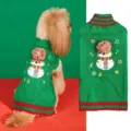 Christmas pet dog sweater with cute snowman pom-pom design, cozy knit winter apparel for pets. - XS / Green