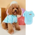 Cute blue plush dog sweater warm winter pet fleece apparel with classic leather patch comfy. - XXS / Sky Blue