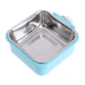 Edelstahlnapf für Haustiere mit Anti-Kipp-Halterung, quadratischer Futtertrog für Käfig - Quadratisch Klein / Blau