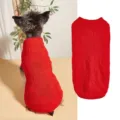 Red pet dog sweater with classic checkered pattern, warm knit apparel for small dogs. - XS / Red