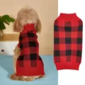 Dog knitted sweater featuring a classic red and black plaid design, warm pet winter apparel. - XS / Red Plaid
