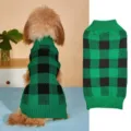 Green and black plaid pet sweater for small dogs, cozy knit dog winter clothes apparel. - XS / Green Plaid