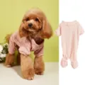 Pink knitted pet sweater detail, cozy puppy winter apparel with vertical stripes. - XS / Pink