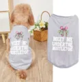 Detailed view of gray pet vest with cute bow and festive letter print for dogs and cats. - XS / Gray Merry Christmas