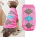 Pink argyle dog sweater winter warm knitwear pet clothes stylish pullover for small dogs - XS / Pink