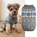 Cute dog knit sweater autumn winter pet warm high collar geometric snowflake pattern apparel - XS / Gray