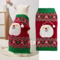 Christmas cat sweater detail view featuring Santa Claus knit pattern and soft pom-pom decor. - XS / Red Snowman