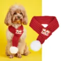 Red knitted pet scarf with lion dance patch and white pom-pom for dogs and cats winter warm - S / Embroidered Dragon New Year Scarf