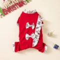 Red Christmas pet jumpsuit featuring cute bowknots and festive printed ruffles for dogs and cats. - XS / Red with White Lace