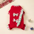 Christmas pet onesie with lovely bows and ruffled lace design, festive red dog clothes for teddy. - XS / Red with Green Lace